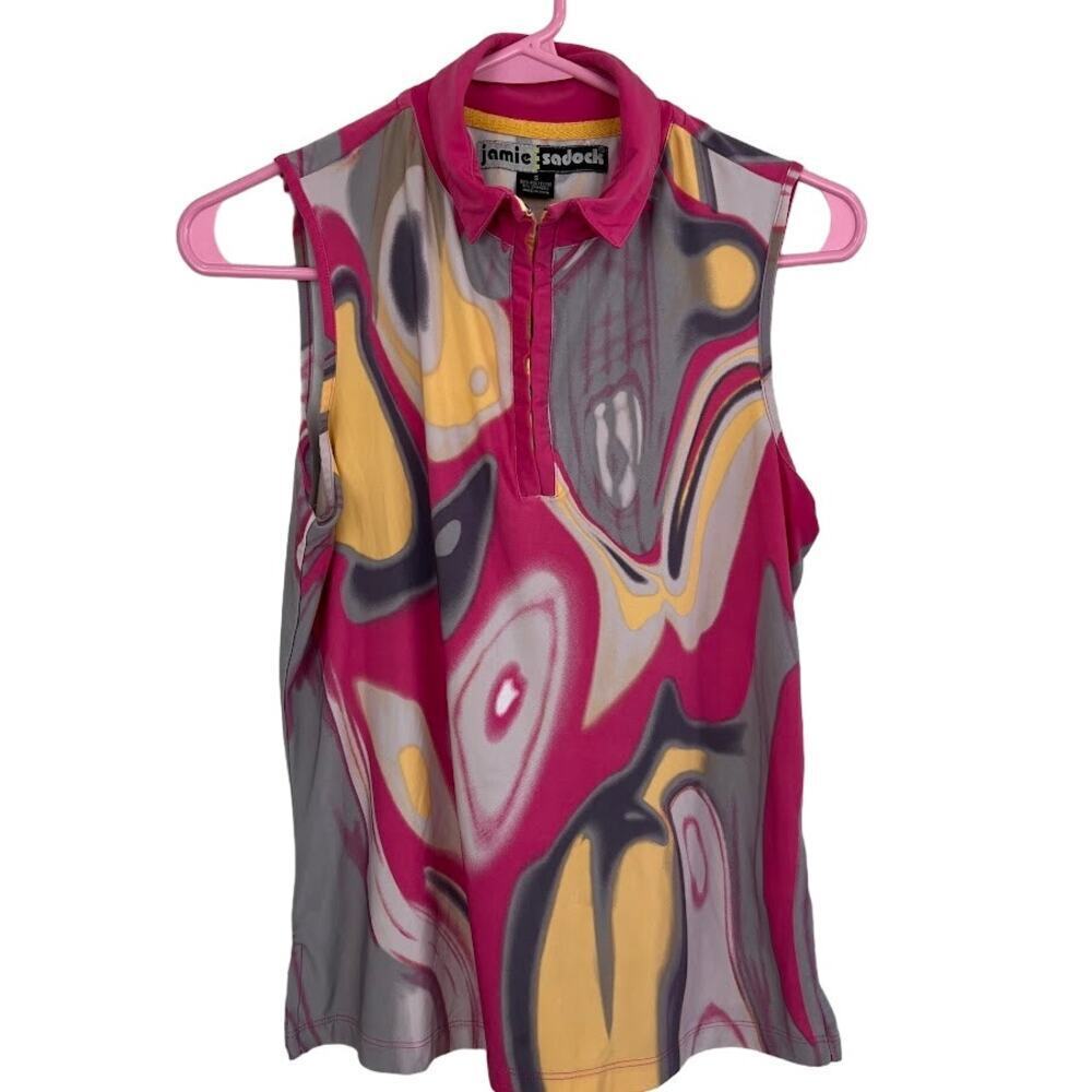 Jamie Sadock multicolor sleeveless collared golf top womens size small